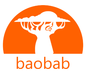 A baobab tree with the word baobab underneath it.